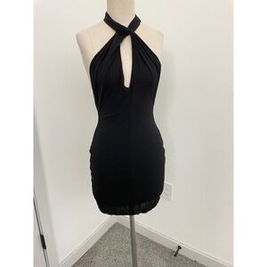 SKIMS Summer Mesh Keyhole Halter Dress Women S Onyx Black Mini Sheer